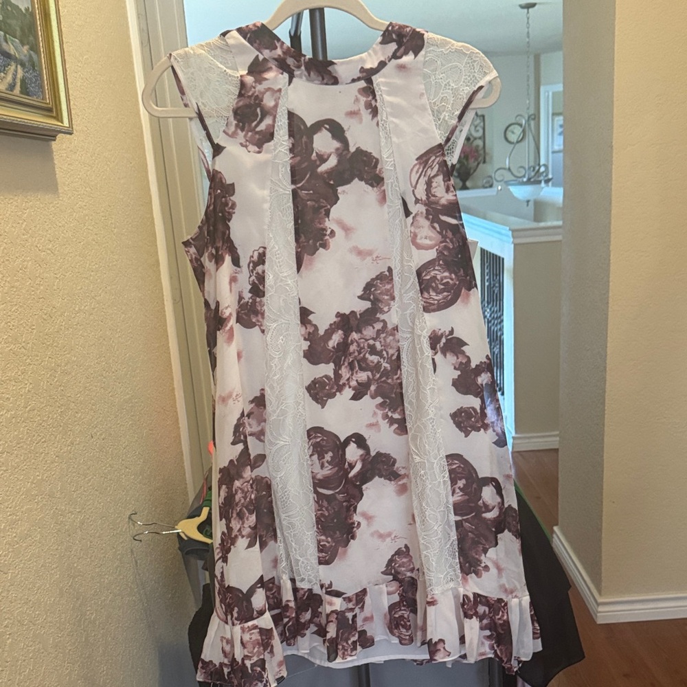 BCBGeneration White and Brown Lace Dress